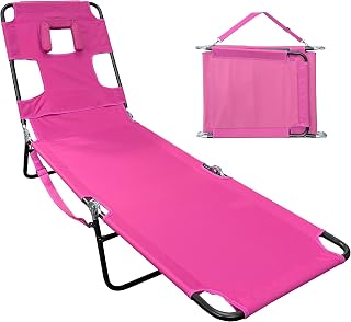 Face Down Tanning Chaise Lounge Chair Pink Stripes