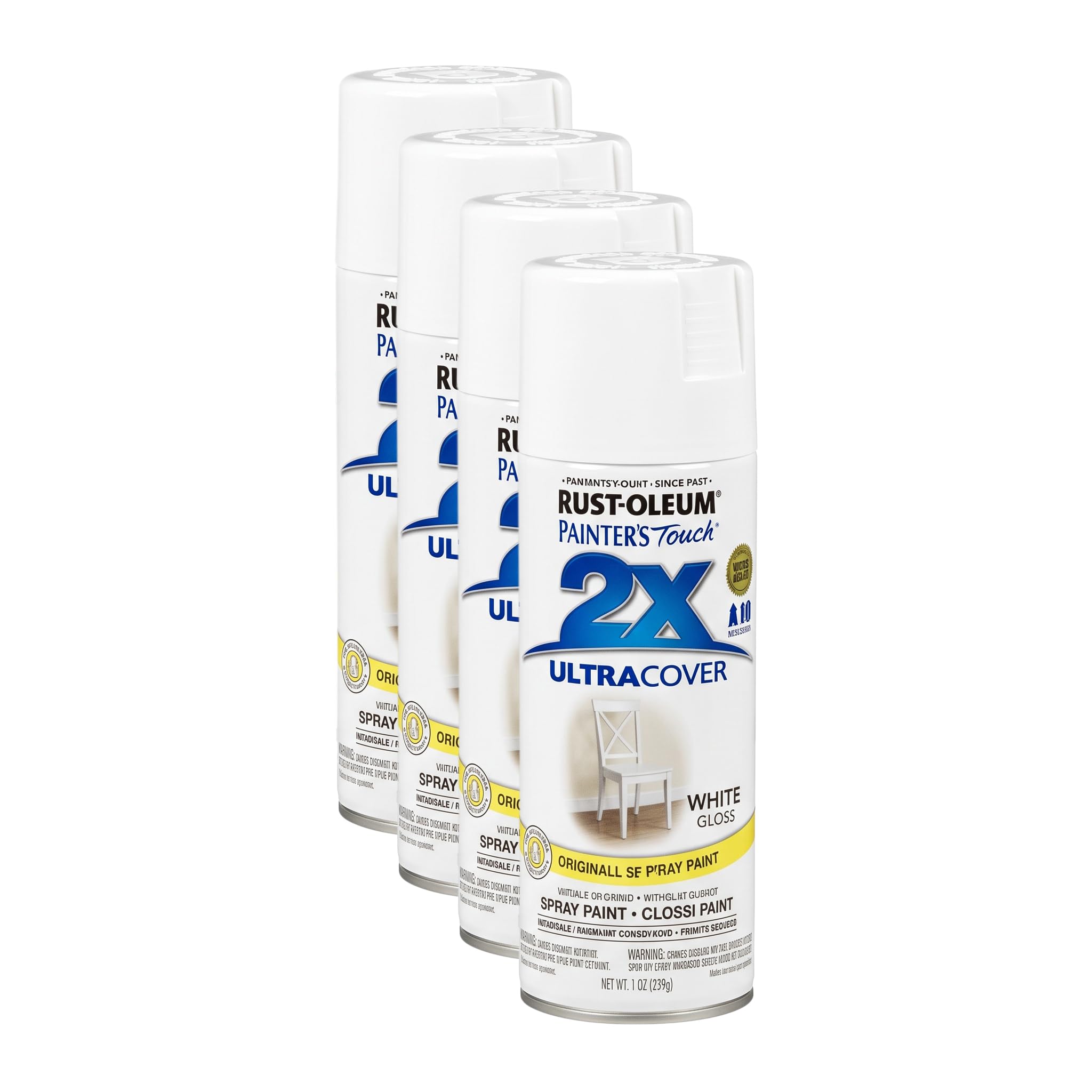 Rust-Oleum 334048 Painter's Touch 2X Ultra Cover Spray Paint, 12 oz, Gloss White (Pack of 4)