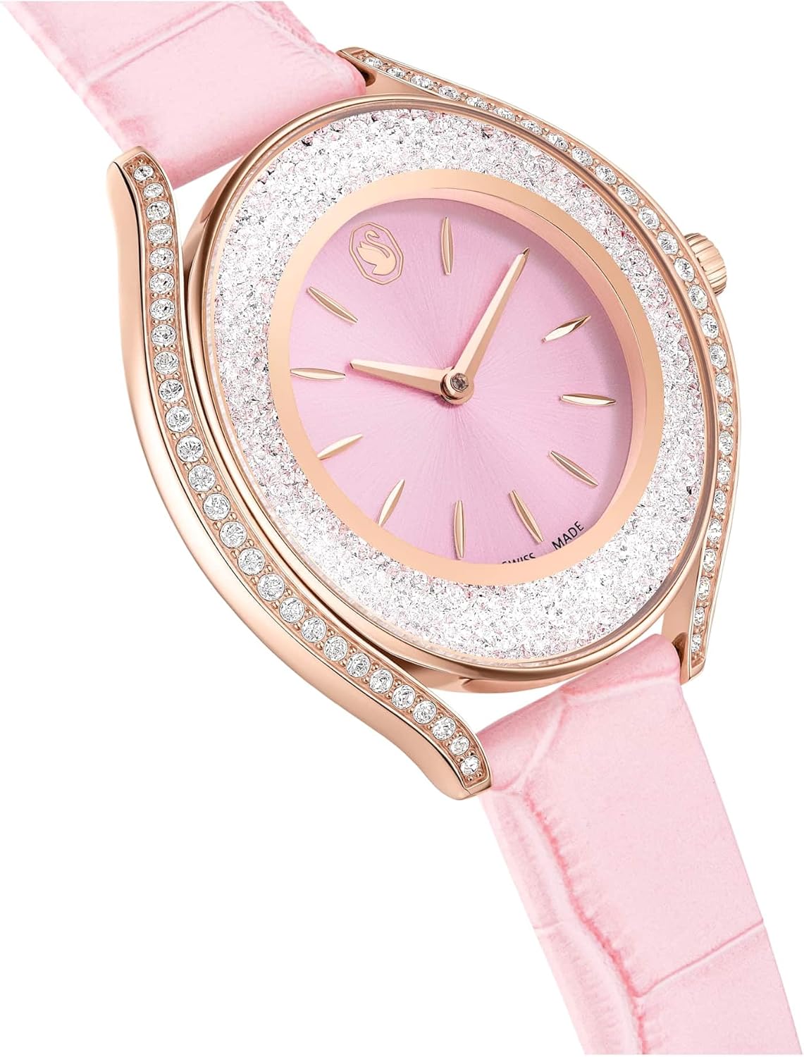 Swarovski Crystalline Aura Watch, Swiss Made, Leather Strap, Pink, Rose Gold-Tone Finish