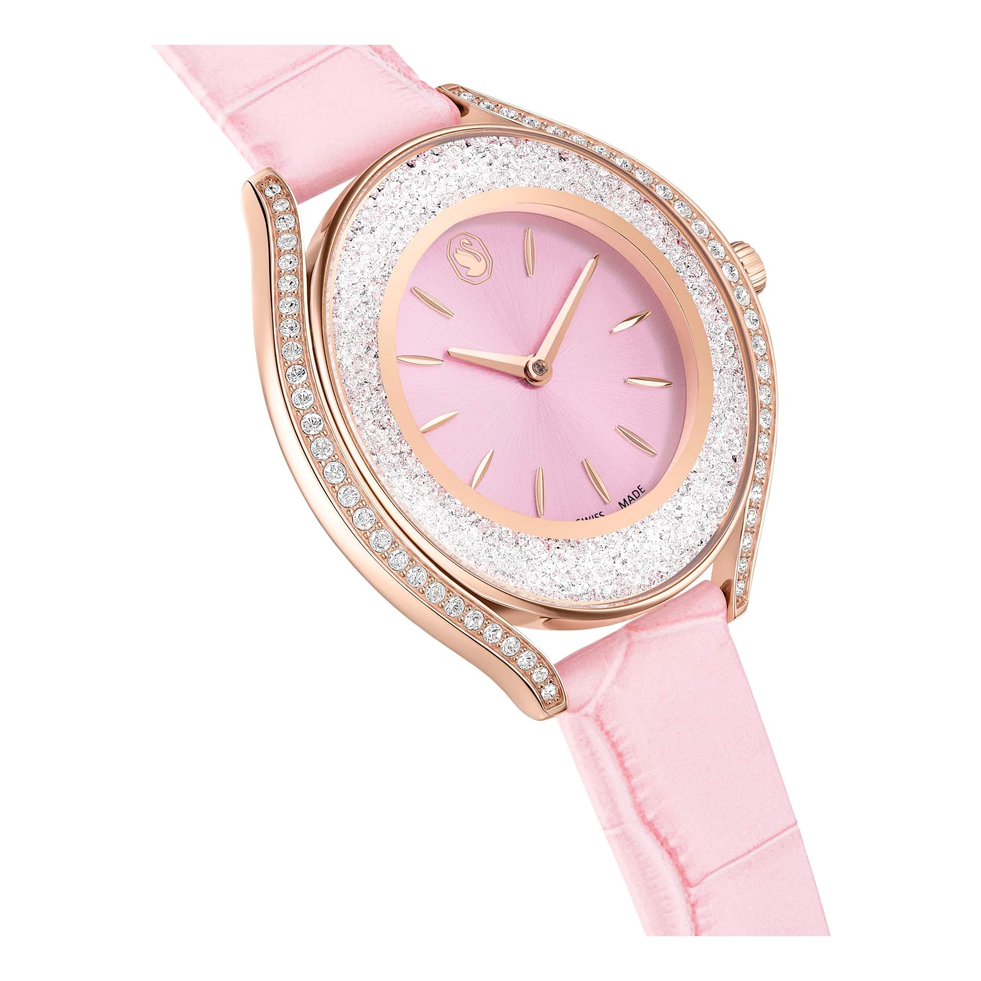 Swarovski Crystalline Kollektion Aura Uhr, Swiss Made, Lederarmband