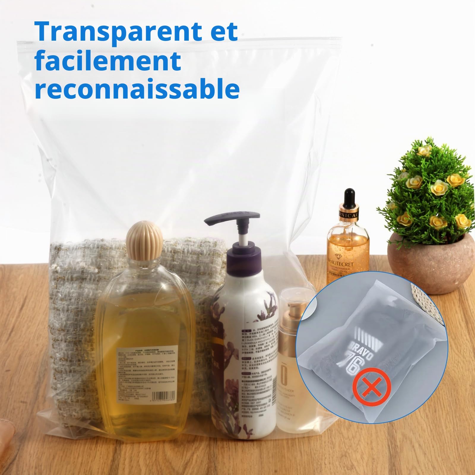 25 Pièces Pochette Voyage Sachet Plastique Zip 3 Tailles Etanche Sac de Rangement Non Poreux Sac Vetement Mat Pochette Rangement pour Chaussures, Costume, Maquillage, Sous-Vêtements