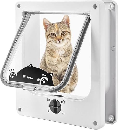 Puertas grandes para gatos (tamaño exterior 10.6 x 9.2 pulgadas), puerta de gato con bloqueo de 4 vías para puertas interiores y exteriores, puerta