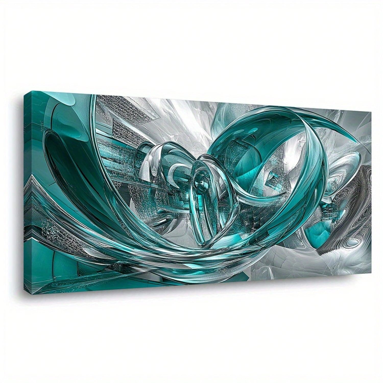 Tableau abstrait minimaliste géométrique turquoise de 55x110 cm