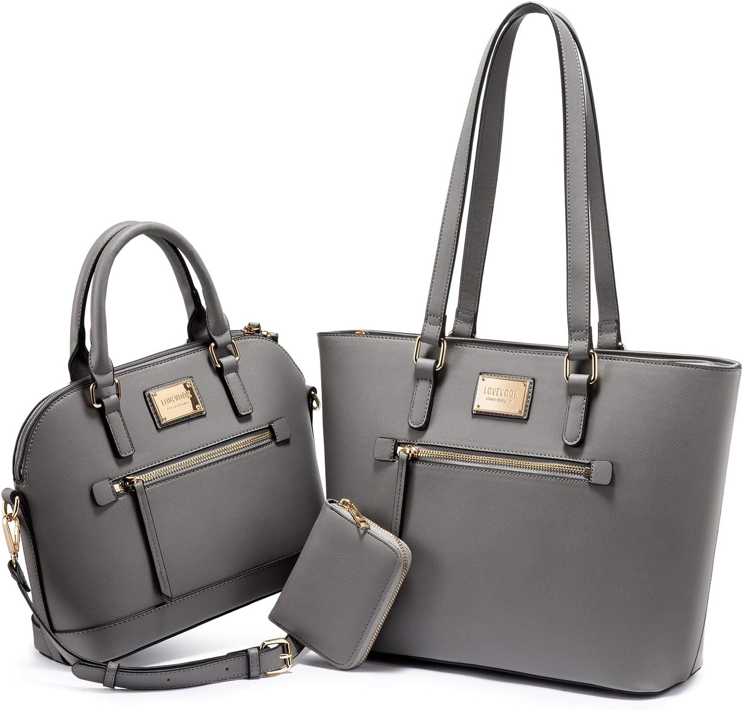 LOVEVOOK Handbags for Women Fashion Tote Bags Shoulder Bag Top Handle Satchel Purse Set 3pcs (3pcs set, A-1514-Grey)
