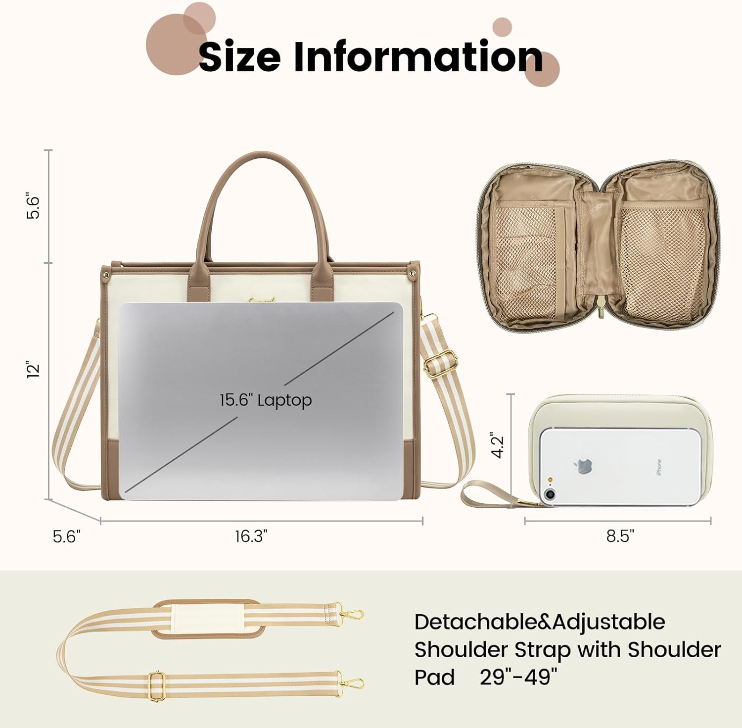 LOVEVOOK Laptop Tote Bags for Women Canvas Work Bag 15.6 inch Large Professional Teacher Purse Lightweight Computer Bag Briefcase Business Office, Beige-nude - Image 4