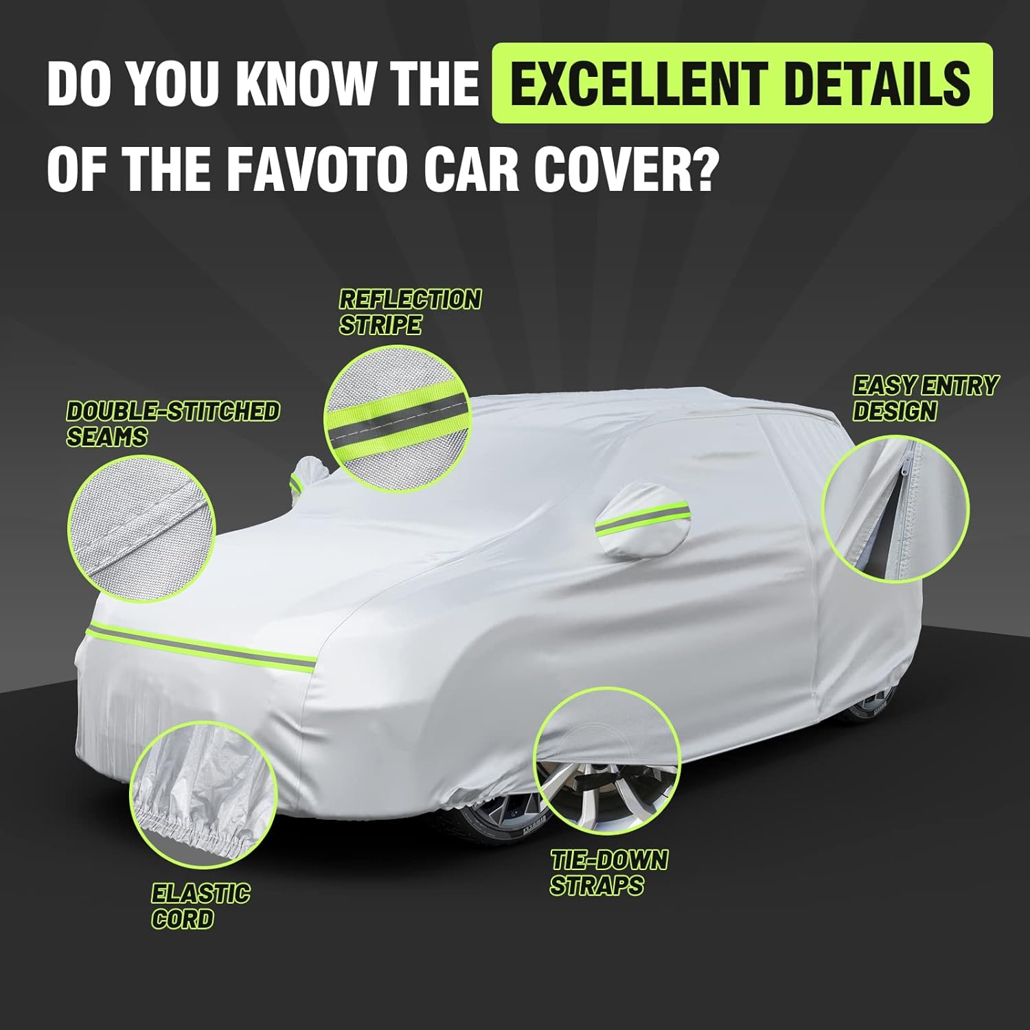 Favoto Car Cover Waterproof All Weather for Automobiles, 5 Layer Heavy Duty Outdoor Sun Protection Snowproof Velvet Car Tarp, 4 Windproof Straps, Universal Accessories Fit for SUV Length up to 198” : Automotive