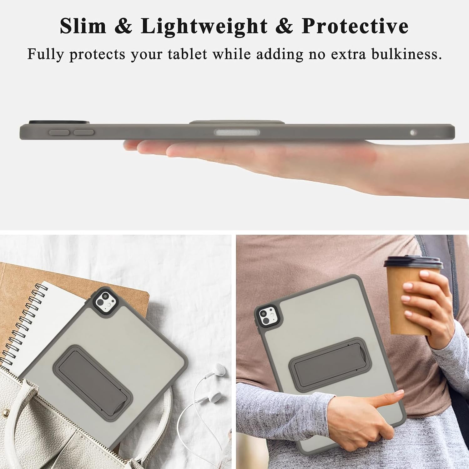 Dteck for iPad Pro 11-inch (M4/M5) 2024/2025 Release Thin Clear Case with Foldable Kickstand, Slim Fit and Lightweight, Scratch Resistant Protective Simple Transparent Tablet Back Cover Shell, Gray