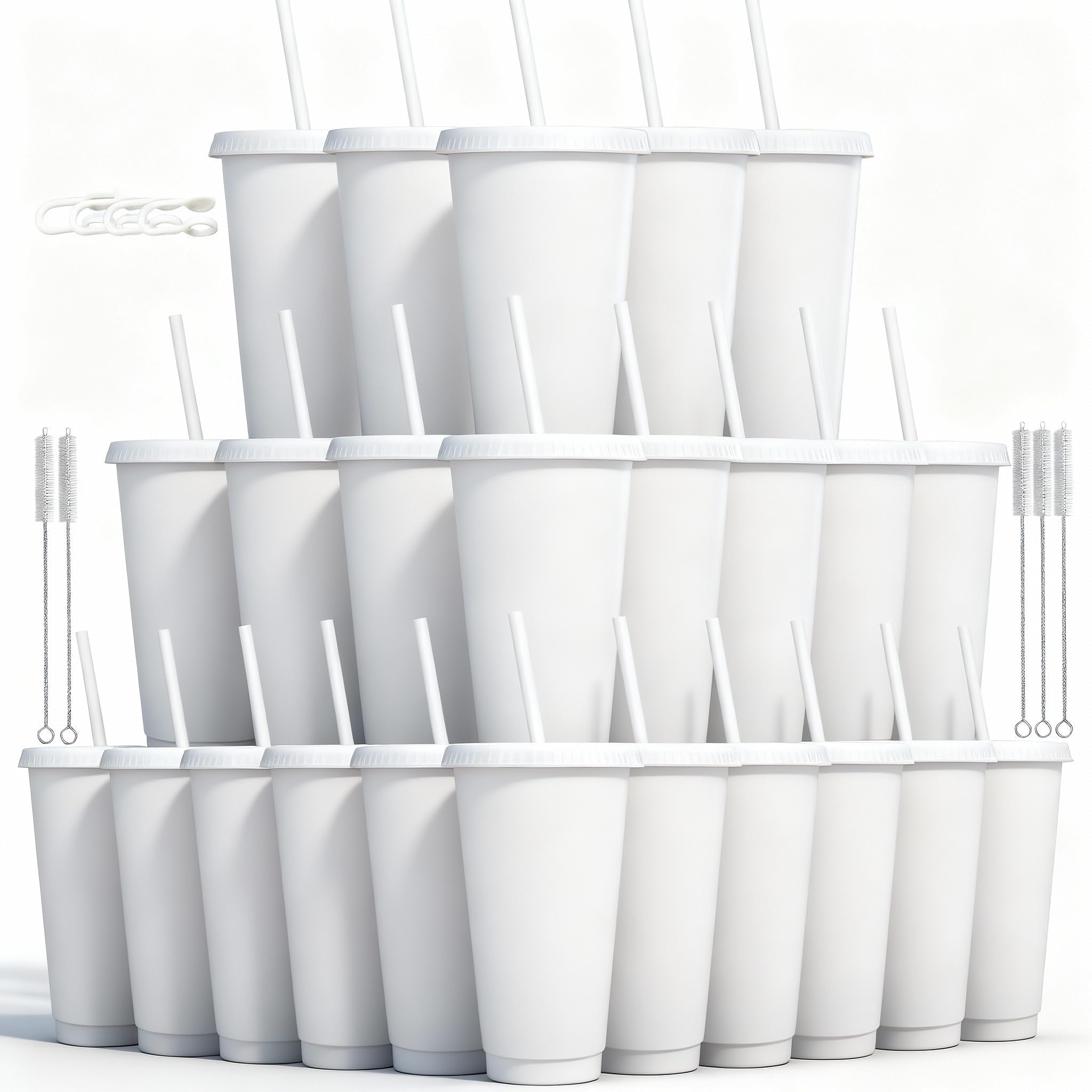 24 oz Reusable Plastic Cups, Custom Cups for Party with Lids and Straws, 24 Pack Iced Coffee Travel Mugs or Mean Girls Party Tumblers, Leak Proof Coffee Travel Mug (24, White)