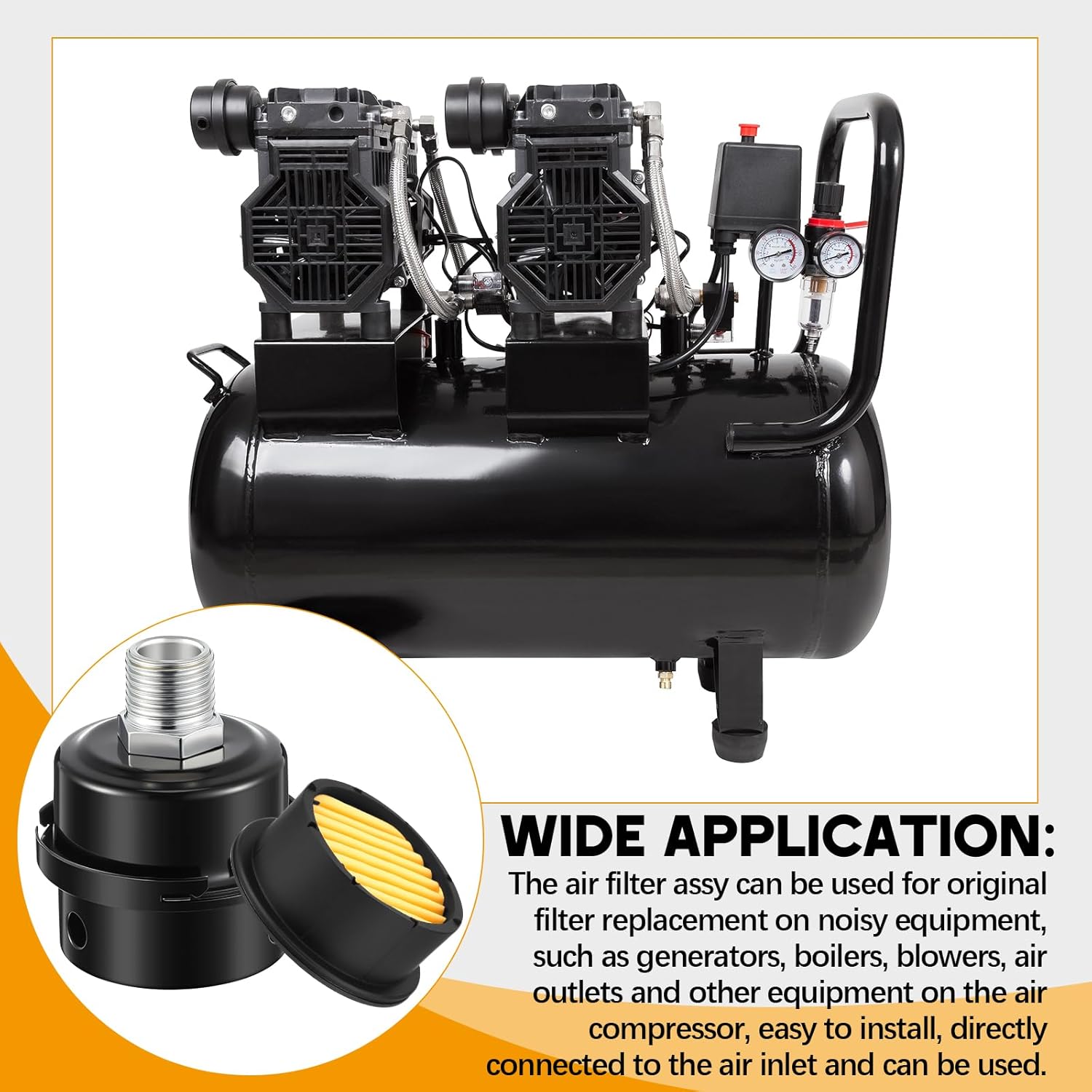Threlaco 4 Pack Air Compressor Silencer, 1/2'' Air Compressor Intake Filter Silencer and 20mm Filter Noise Muffler Replacement Parts
