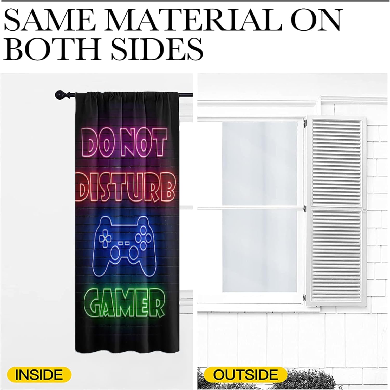 GY Gamepad Gamer Curtains, Customized Curtains Video Games Controller Neon Sign Design Window Curtain Fabric Kids/Girls Room Window Curtain Treatment Drapes 84x84 Inch