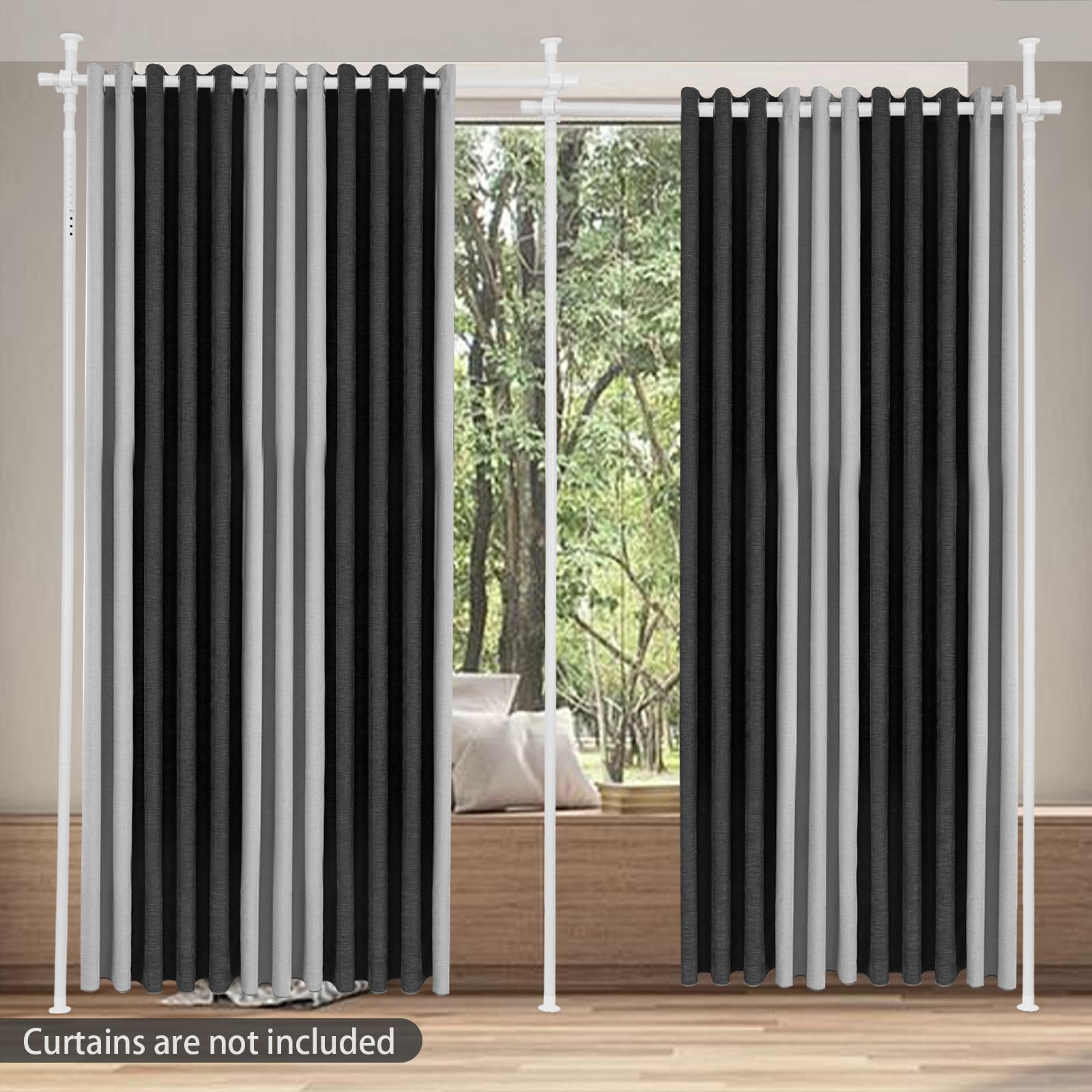 Paravent double rideau, hauteur de 1,5 m à 3,8 m, chaque barre max. 40 kg, séparable, antidérapant, sans perçage, séparateur d'espace, support pour salon, chambre à coucher