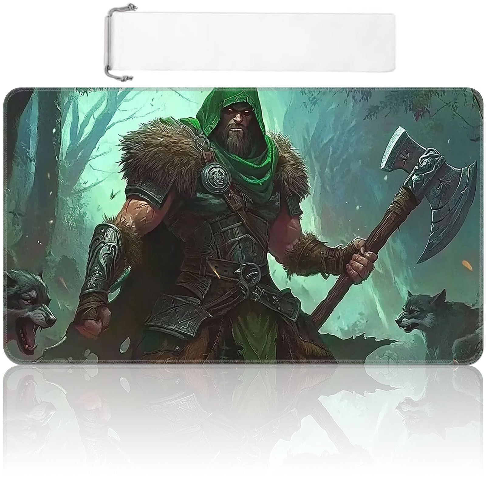 MTG Playmat 24x14 inch with Free Storage Bag, Non-Slip Rubber Base TCG Play Mat for Magic The Gathering, Card Playmat for YGO, Durable Portable Game Matt, Dual Axe Ranger