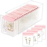 HOMEHIVE Clear Acrylic Jewelry Organizer Box with 20 Portable Pouches, Jewelry Storage Case for Women Girls, Tangle-Free, Anti-Tarnish, Compact Storage for Necklaces/Earrings/Rings, Upgraded Pink