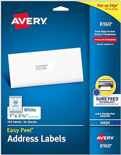 AVERY - Etiquetas de dirección imprimibles fáciles de despegar con alimentación segura 1 x 2 58 pulgadas color blanco 750 etiquetas de correo en AVERY - Etiquetas de dirección imprimibles fáciles de despegar con alimentación segura 1 x 2 58 pulgadas color blanco 750 etiquetas de correo en