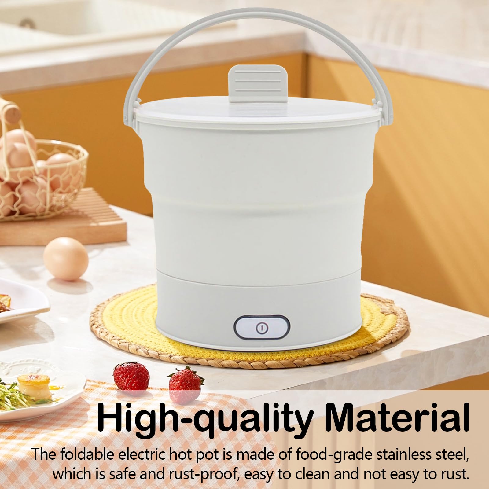 Elektrischer Hot Pot Faltbar, Faltbarer Elektrischer Reisekocher 1L 700W Multifunktionaler Elektrischer Kocher mit Dampf Eintopf Faltbarer Reisewasserkocher Edelstahlboden für Camping Wohnheim