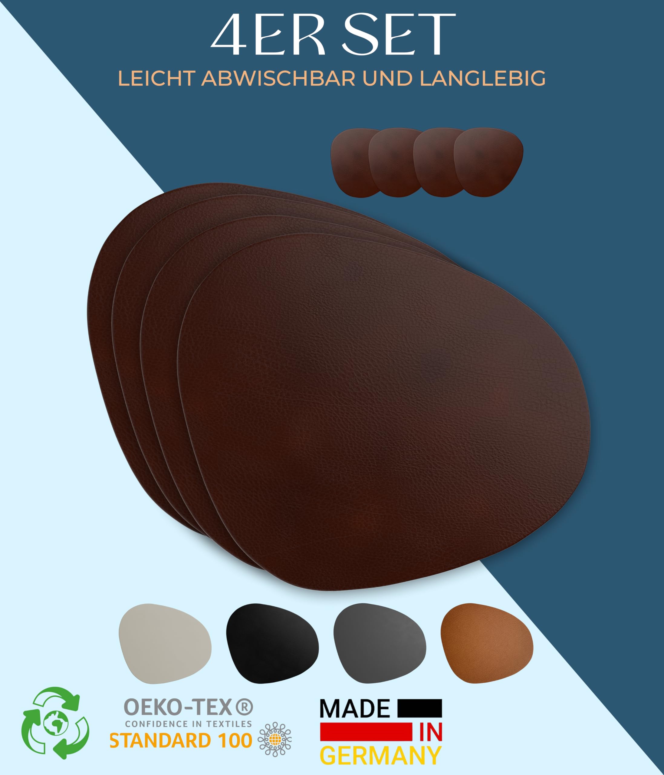 Lederfabrik Garnier® Place Mats and Coasters, Set of 4, Washable, Genuine Recycled Leather, Placemats - Image 2