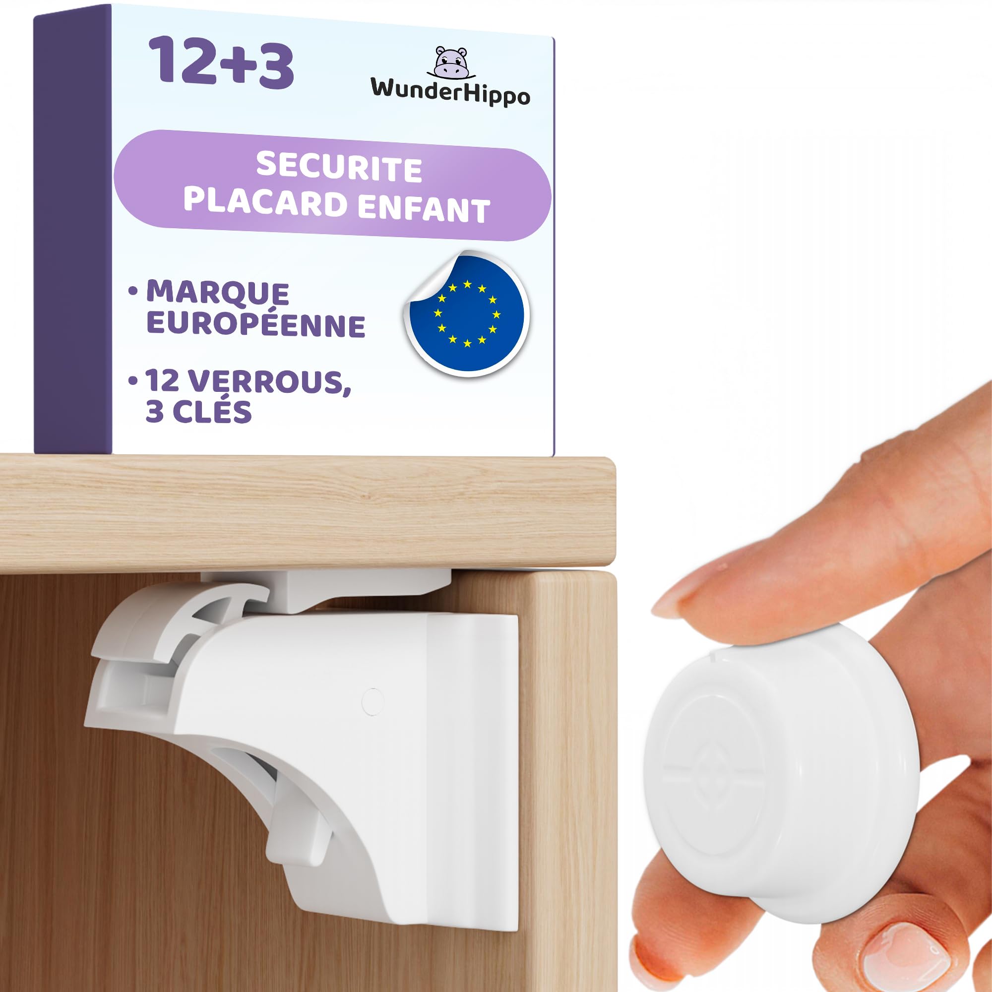 Serrure Magnétique Invisible pour Sécurité Enfant – 12 Verrous & 3 Clés – Blocage Sans Perçage – Protection pour Placards, Portes & Tiroirs – Blanc