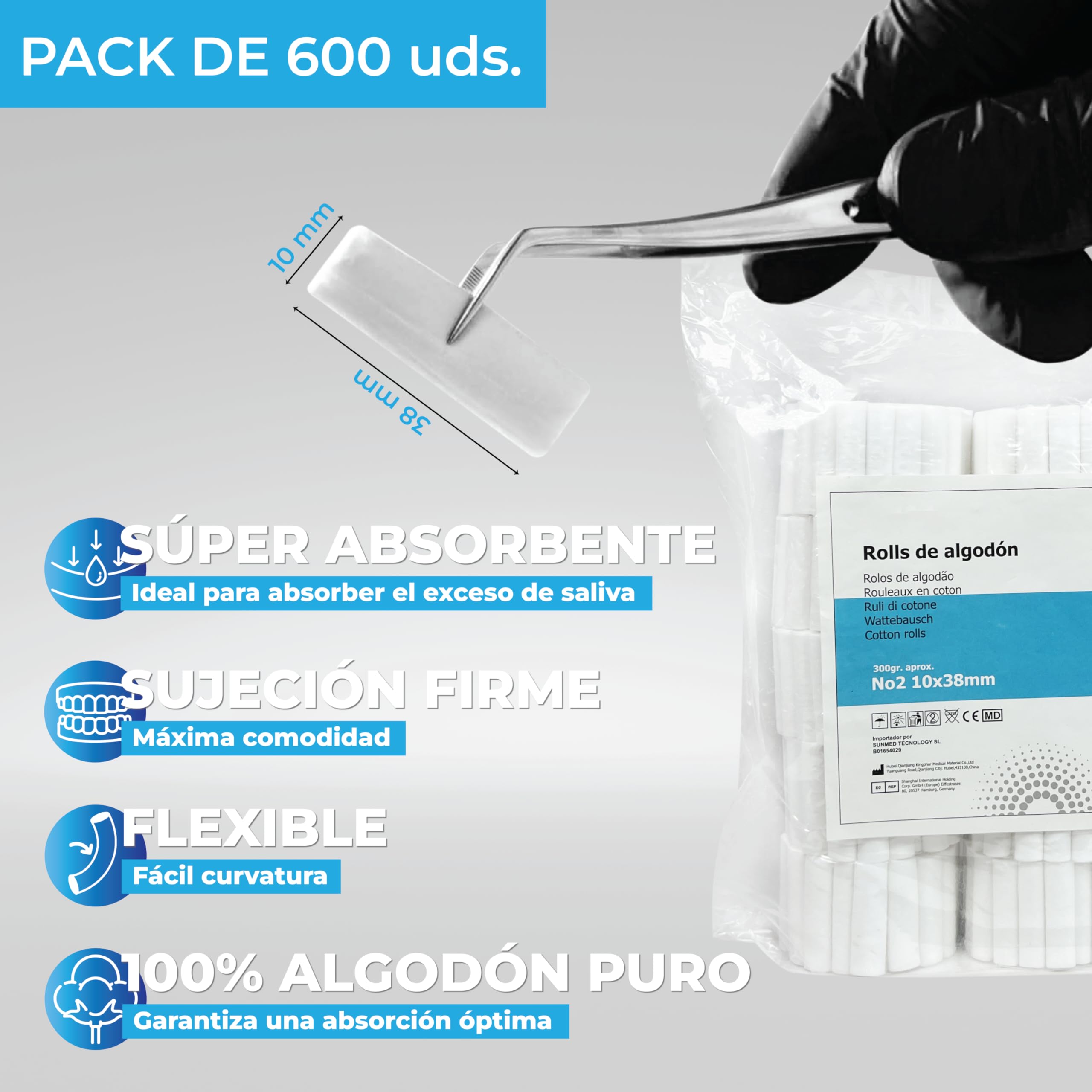 Rollos de Algodón Dental 15 Piezas (600 Rollos) para Sangrado Nasal o Bucal