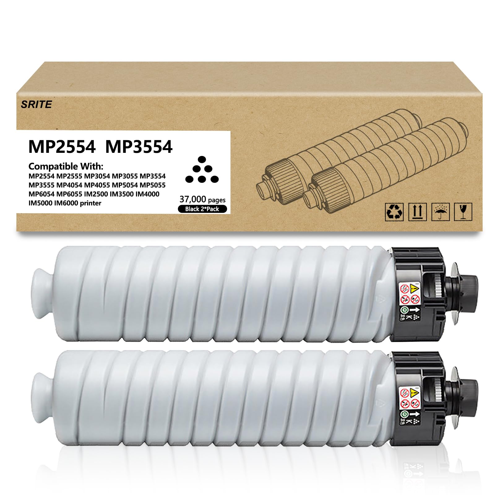 SRITE MP 2554 MP 3554 Toner Cartridge 2 Pack Compatible for Ricoh MP2554 MP2555 MP3054 MP3055 MP3554 MP3555 MP4054 MP4055 MP5054 MP5055 MP6054 MP6055 IM2500 IM3500 IM4000 IM5000 IM6000 Printer