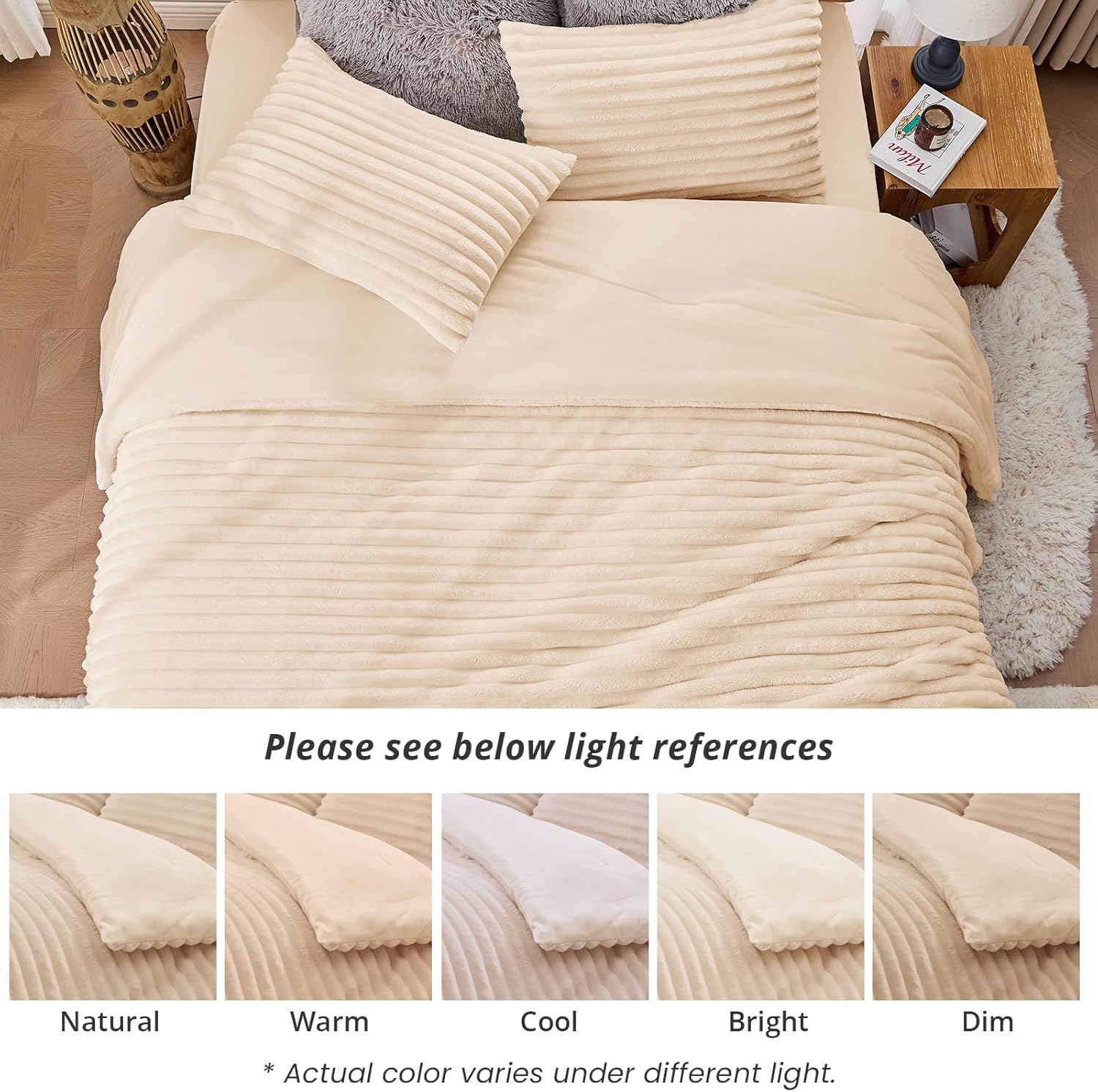 Sasttie Fluffy Comforter Set King 3 Pieces - Super Soft & Fuzzy Beige Comforter Set for Winter Warm Fleece Bedding, 1 Luxury Heavy Faux Fur Down Alternative Comforter with 2 Pillow Cases - Image 9