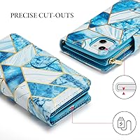 Vista 5 de UEEBAI Funda para iPhone 13 de 6.1 pulgadas, Cartera de piel sintética retro a prueba de golpes con función de soporte de ranuras para tarjetas, Azul