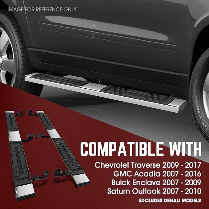 Estribos Planos DNA Motoring 6.5" Acero Inoxidable Negro/Cromado para Chevy Traverse 2009-2017 miniatura 6