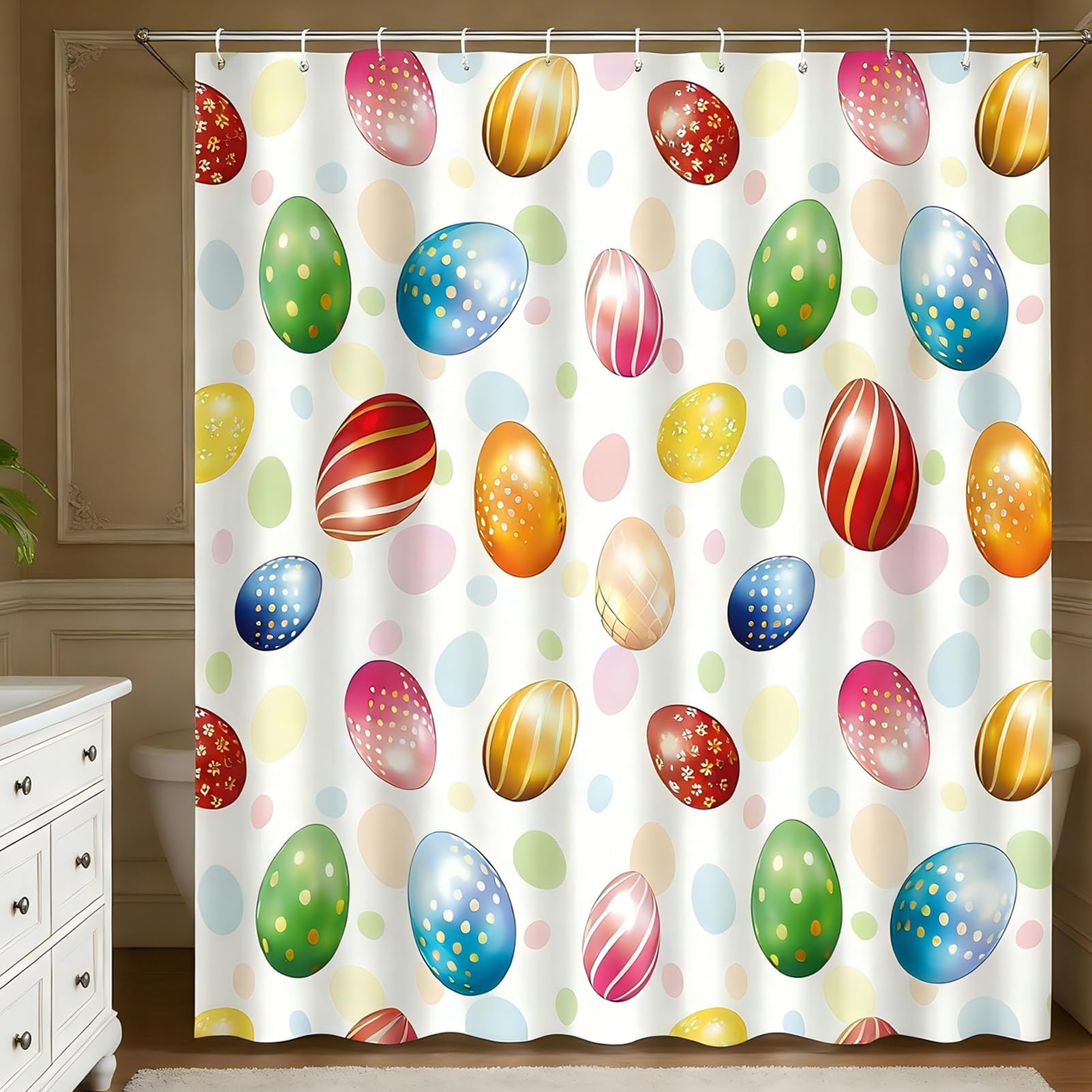 Easter Shower Curtain 72x72 inch Colorful Easter Eggs Bath Curtain Decoration with 12 Hooks Spring Bathroom Home Decor