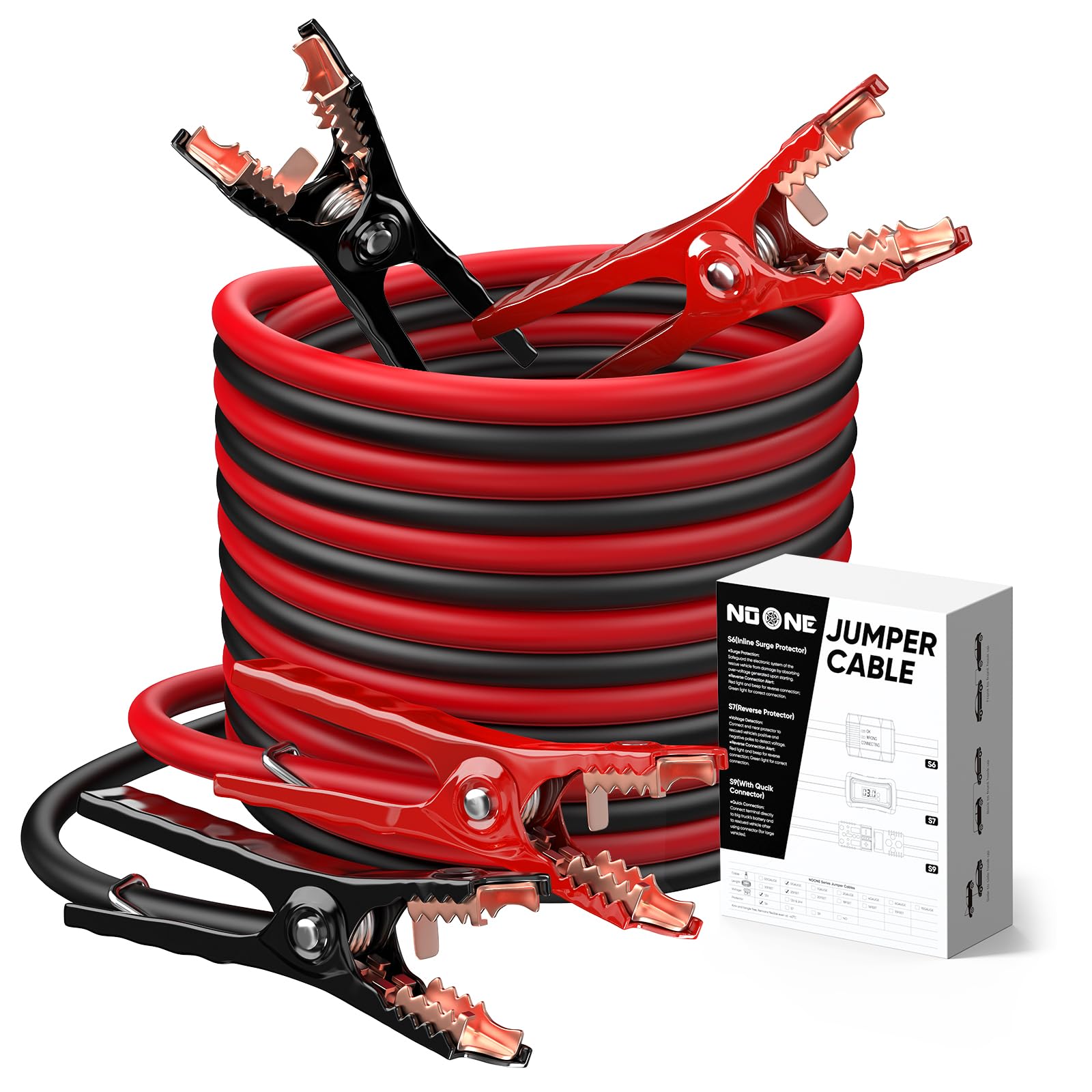 NOONE - Cables de puente para batería de coche, calibre 2 de 16 pies, cables de arranque de coche para arrancar con salto, baterías muertas o débiles (2 AWG x 16 pies)