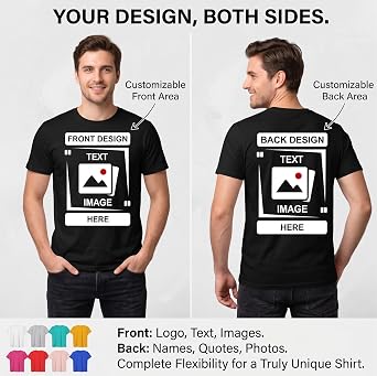 Personalised T-Shirt with Photo for Men Women | 180GSM Cotton Tee, Front Back Print for Workwear, Stag Do & Gifts