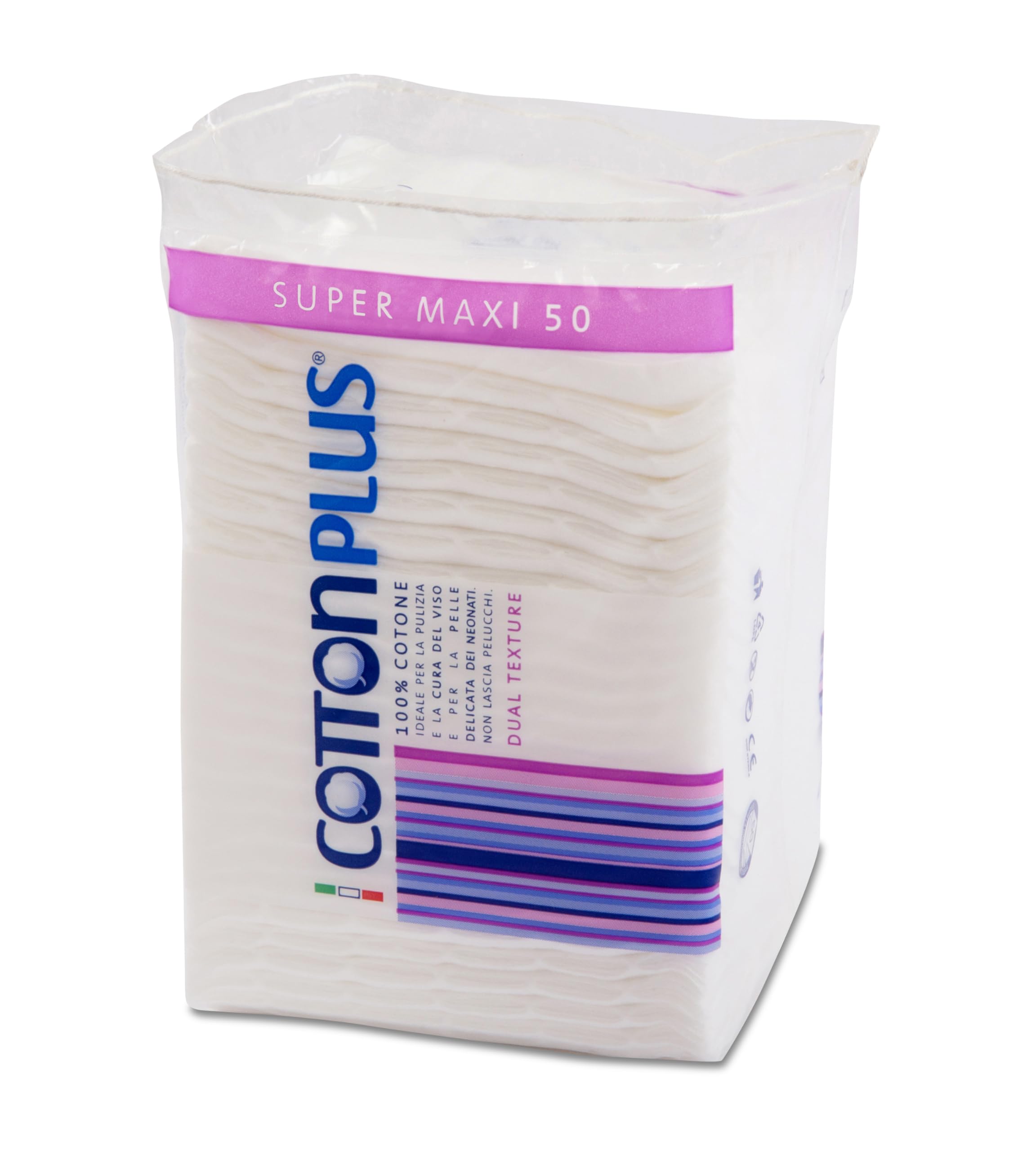 Cotton Plus Super Maxi 50 pz. - LINEA BEAUTY | DISCHETTI PRETAGLIATI 100% PURO COTONE | Dischetti struccanti XL per la pulizia del viso.