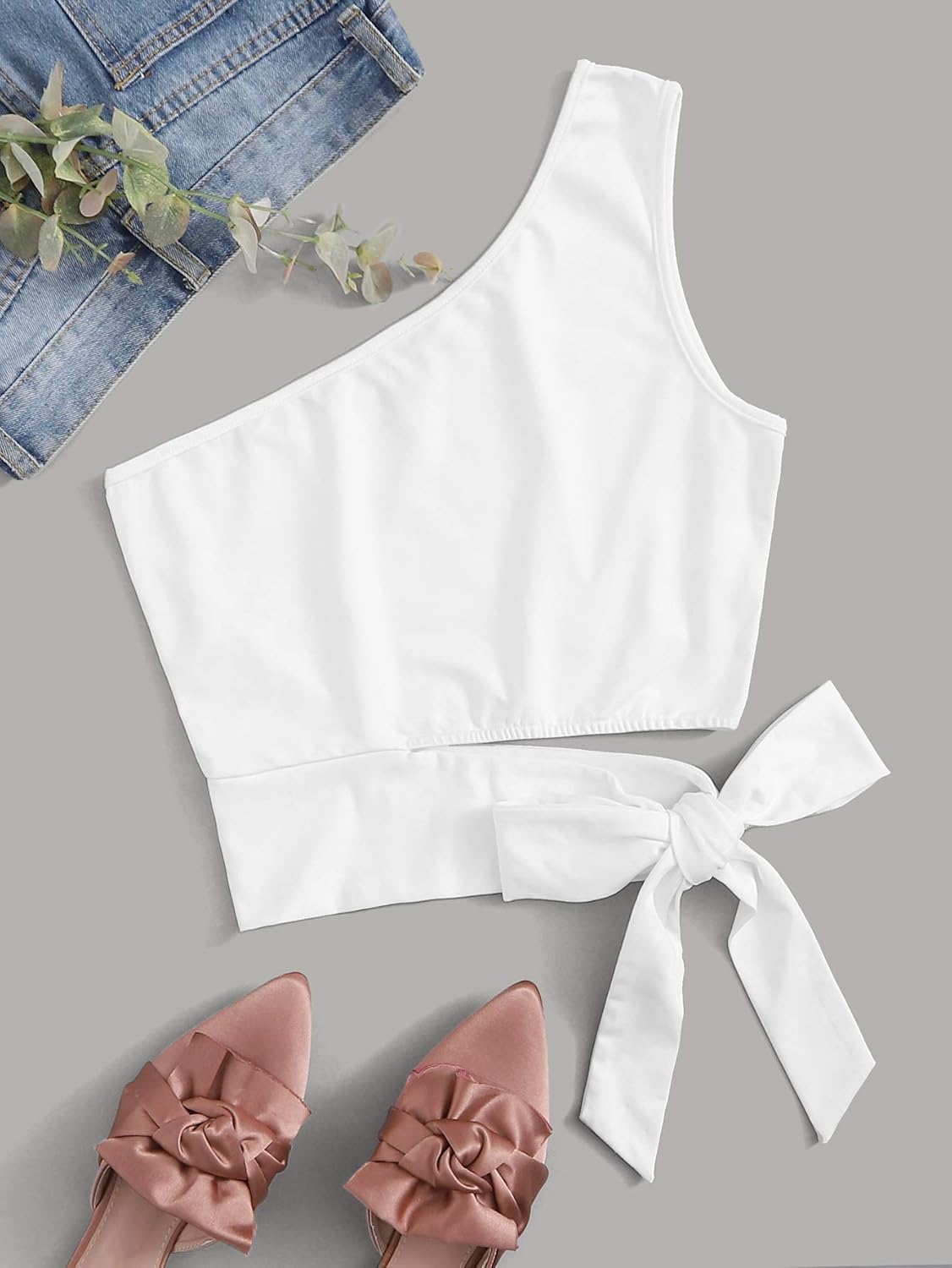 Floerns Women's Sleeveless One Shoulder Crop Top at  Women’s Clothing store