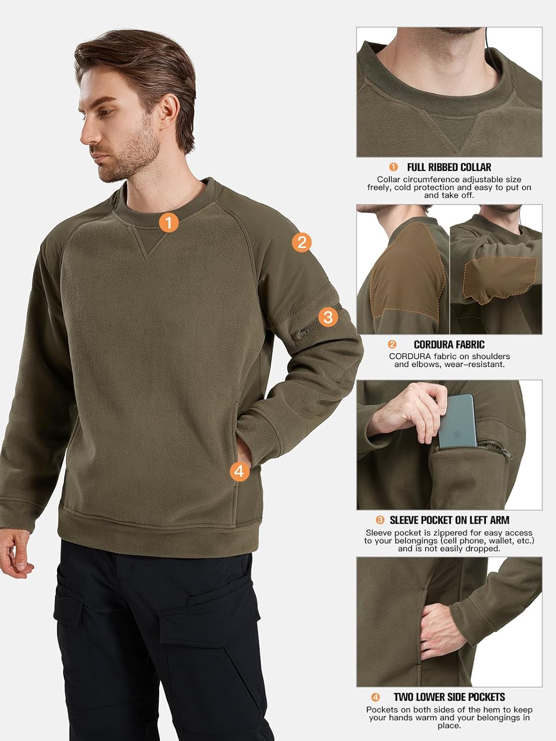 FREE SOLDIER Men's Tactical Winter Fleece Pullover Hoodie Warm Long Fleece lined Hooded Sweatshirt - Image 5