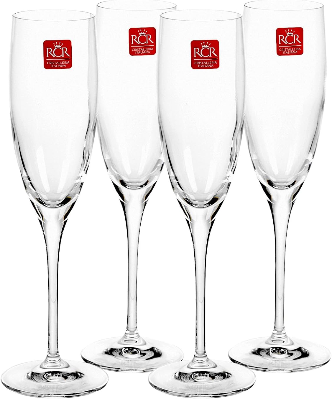RCR Cristalleria Italiana Toscana Crystal Champagne Flutes, Crystal Champagne Glasses, Set of 4