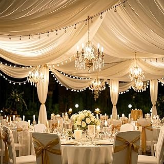 Ivory Wedding Ceiling Drapes Curtain Drapery Fabric Chiffon Ceiling Draping Fabric for Wedding Birthday Party Engagement Banquet Stage Swag - 5ft X 30ft, 6 Panels