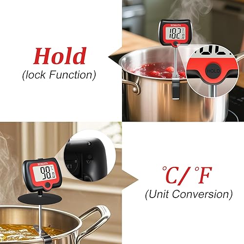 Miniatura 7 de BOMATA Termómetro digital de caramelo con clip para olla, termómetro de aceite de freír con pantalla giratoria y sonda larga, para hacer velas de