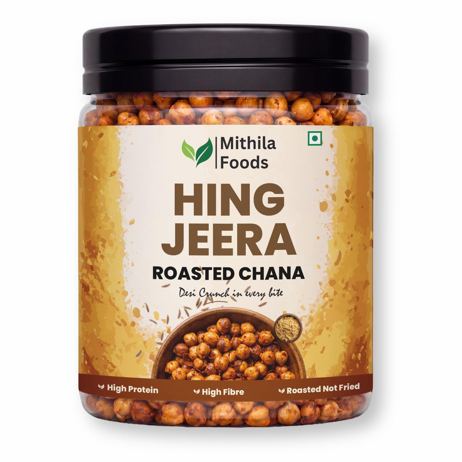 MITHILA FOODS 250g Hing Jeera Roasted Chana | Zesty Desi Chickpeas | Whole with Skin | Crunchy Vegan Gluten-Free High Protein SMART Snack | Authentic Bihari Bhuna Chana Snacks Tangy Hing Jeera Flavor