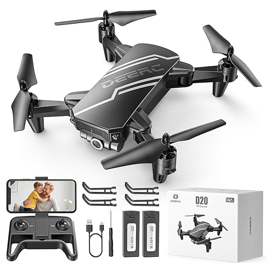 DEERC D20 Mini Drone for Kids with 720P HD FPV Camera Remote Control Toys Gifts for Boys Girls with Altitude Hold, Headless Mode, One Key Start Speed Adjustment, 3D Flips 2 Batteries, Black