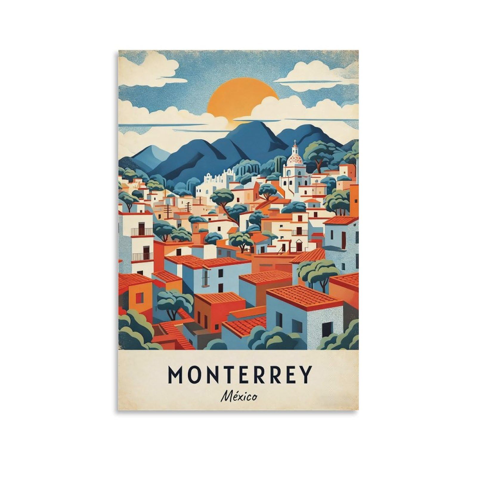 NHGEQAA Monterrey Mexico Vintage Travel Posters 12x18inch(30x45cm) Canvas Wall Art Print Picture