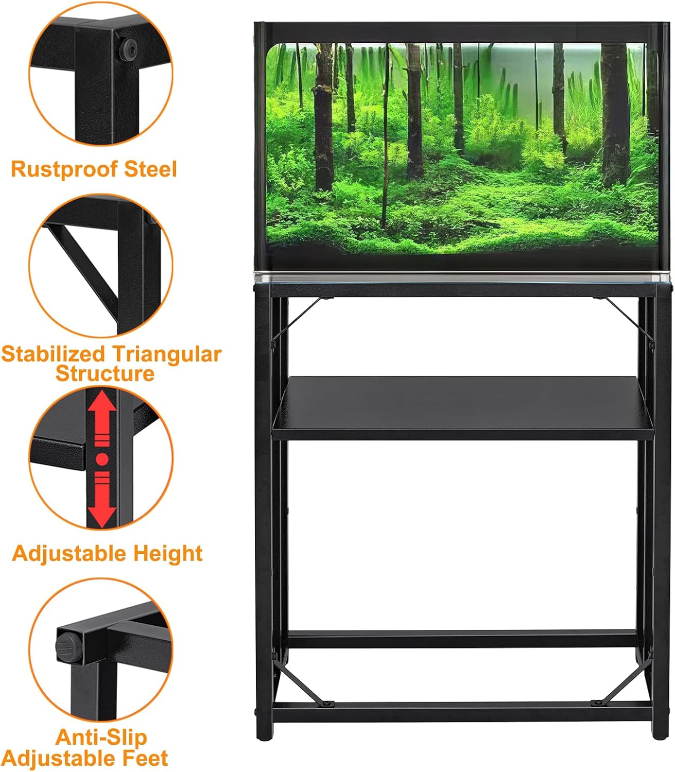 Fish Tank Stand, Aquarium Stand for 20 Gallon, Upgrade Aquarium Turtle Tank, Adjustable 2-Tier Fish Tank Rack ( 24.8" L x 13" W x 30.1" H )