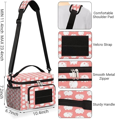 Miniatura 3 de Bolsa de almuerzo de estilo táctico con patrón de cerdo para adultos, bonita bolsa de almuerzo para el trabajo, lonchera aislada, bolsa de almuerzo