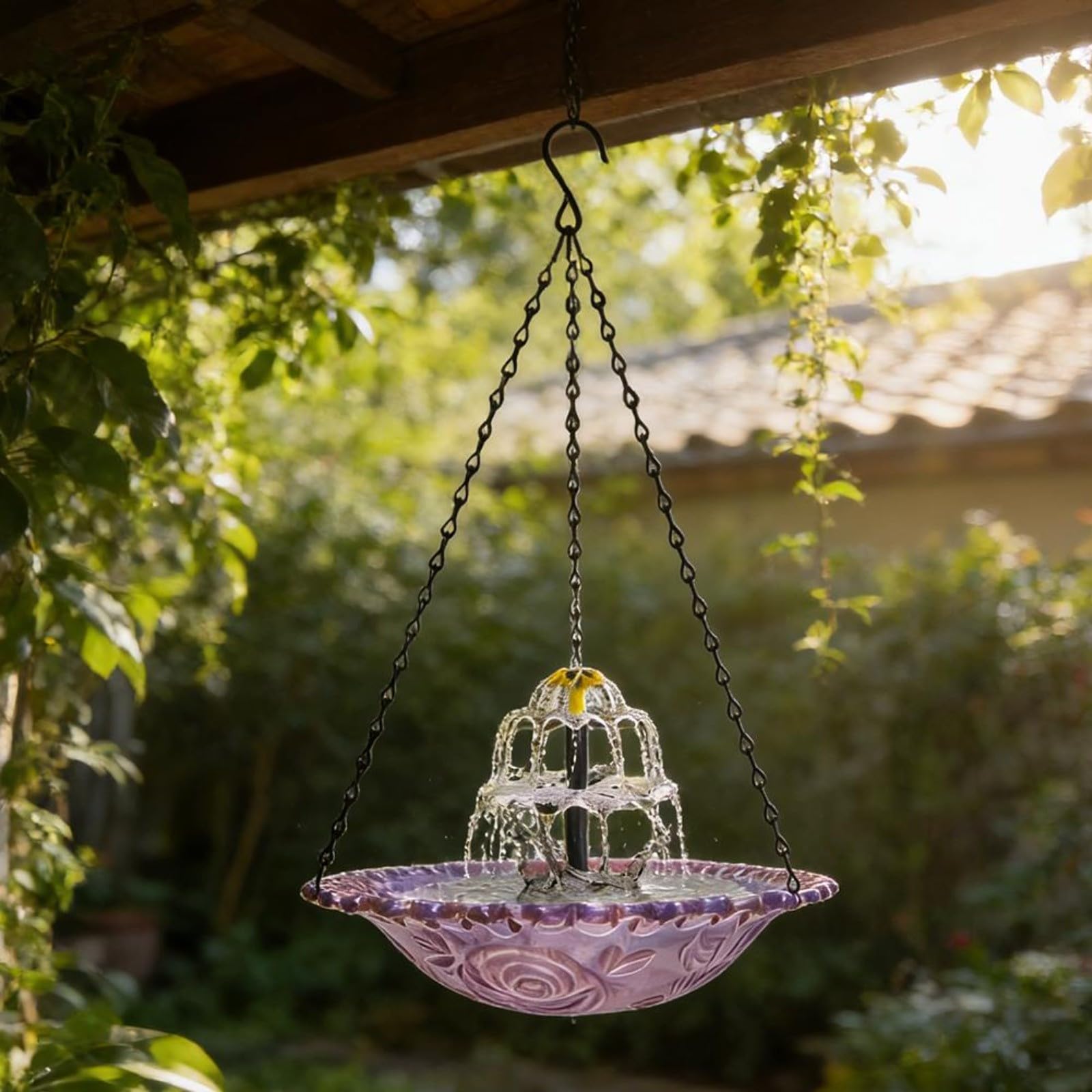 Vasca per uccelli a fontana solare da esterno con mangiatoia sospesa, vivace fontana da giardino, facile da installare (blu)