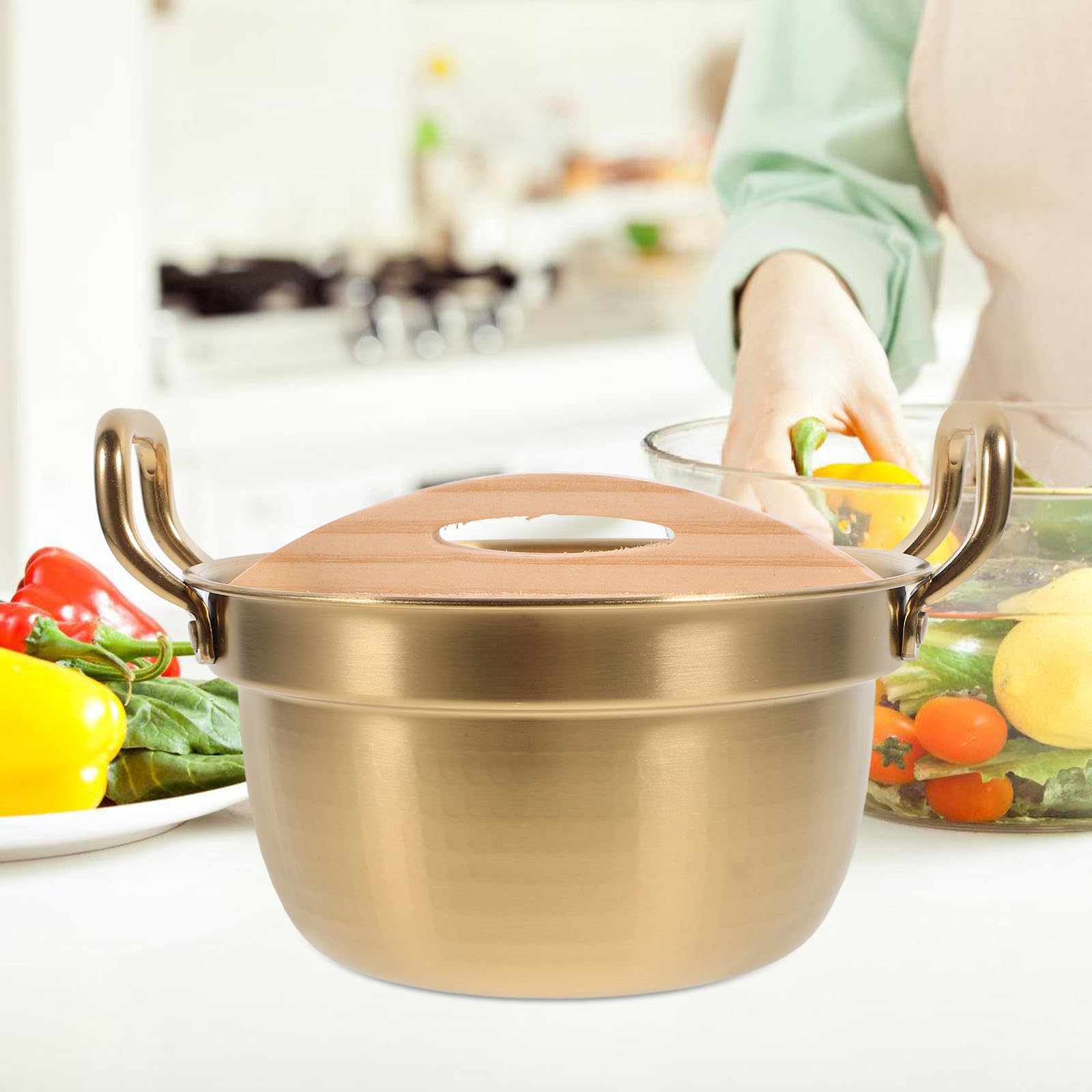 TIDTALEO Pentola per Noodles in Acciaio Inox 900ml Oro con Manico