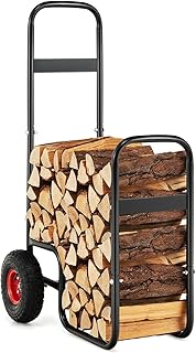 Moccha Firewood Cart, Heavy Duty Firewood Dolly Hauler w/Pneumatic Rubber Wheels, 220 lbs Load Capacity, Outdoor and Indoor Wood Rack Storage Mover, Rolling Log Cart for Fireplace Fire Wood Transport