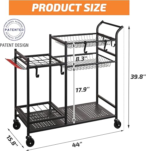 Vista 7 de PLKOW Organizador de herramientas de jardín con ruedas, estante de herramientas de jardín, soporte de herramientas de patio para rastrillos, pala