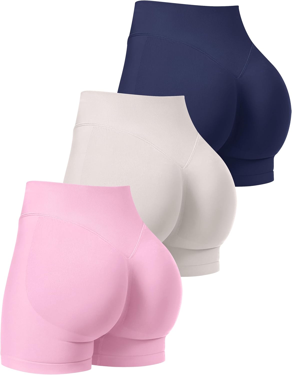 OLCHEE Womens Workout Shorts Seamless Scrunch Butt Lifting 3 Pack Yoga Gym Athletic High Waisted Tummy Control Booty 4.1"