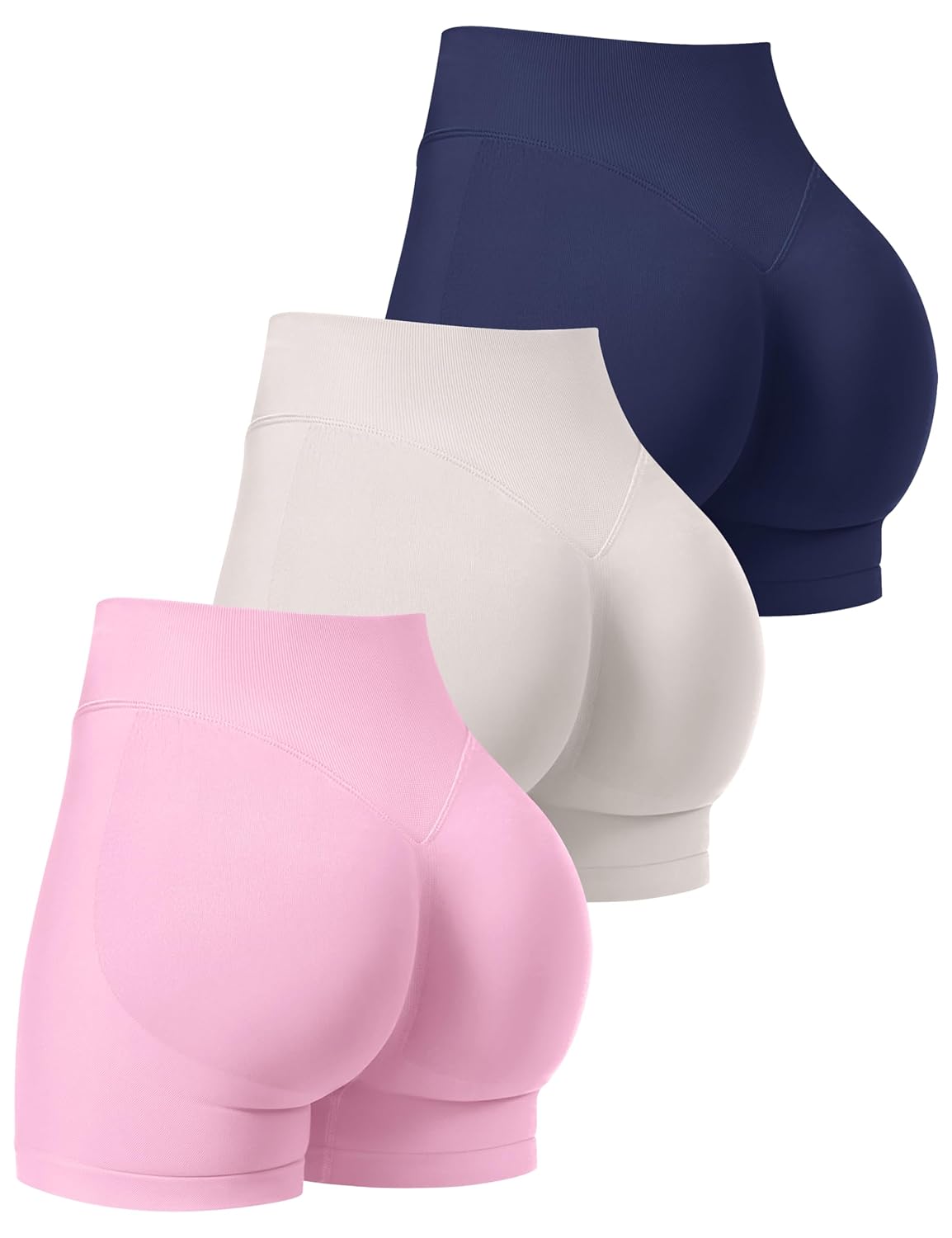 OLCHEE Womens Workout Shorts Seamless Scrunch Butt Lifting 3 Pack Yoga Gym Athletic High Waisted Tummy Control Booty