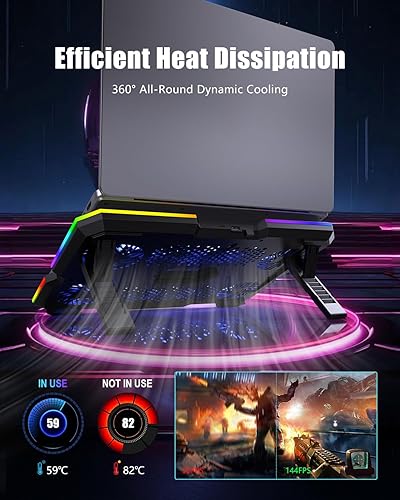 Miniatura 5 de Almohadilla de enfriamiento para laptop, enfriador de laptop para juegos con 10 ventiladores silenciosos, soporte de refrigeración de computadora