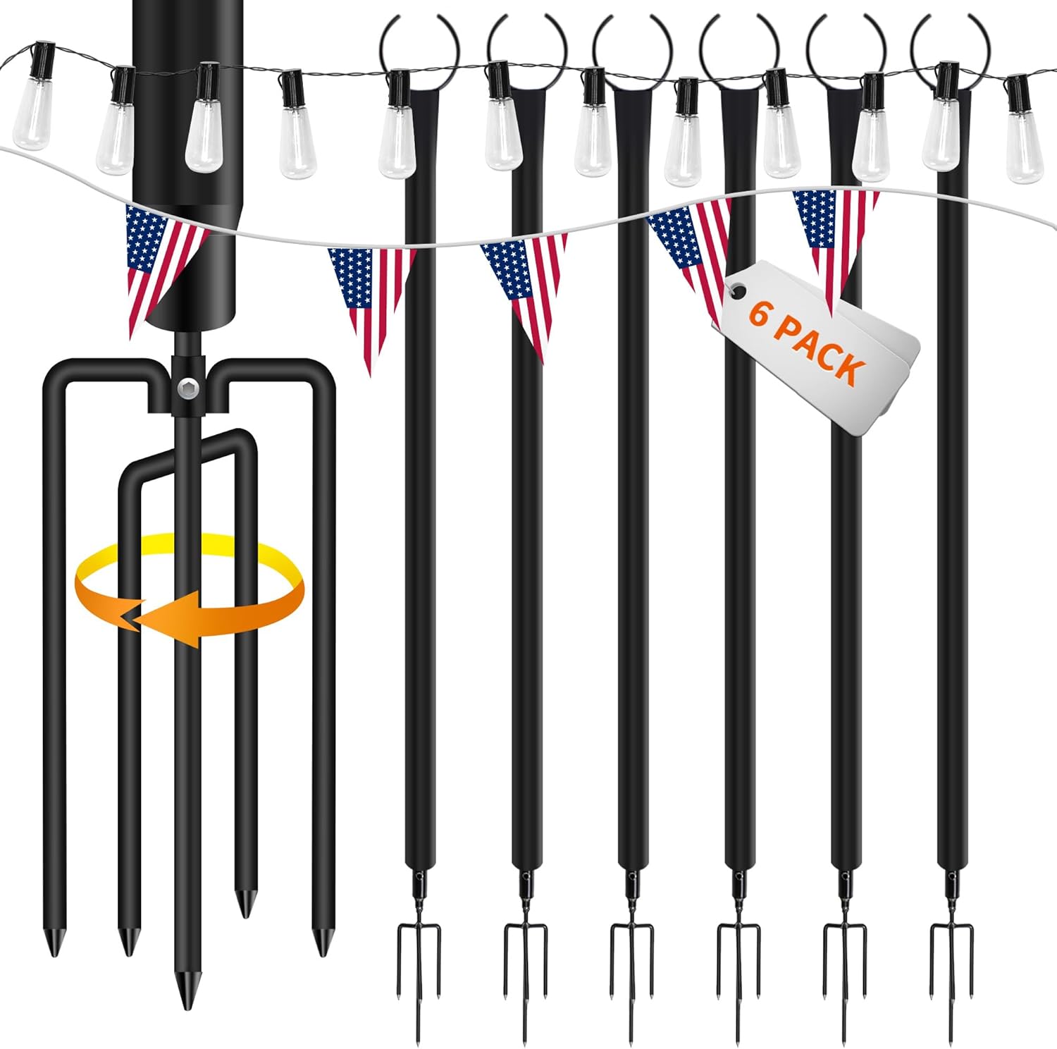 JAXPETY Light Poles for Outdoor String Lights, 9FT Metal Light-Pole with Fork for Patio Accessories Ideal for Backyard, Weddings, Parties&Weddings, 6Packs