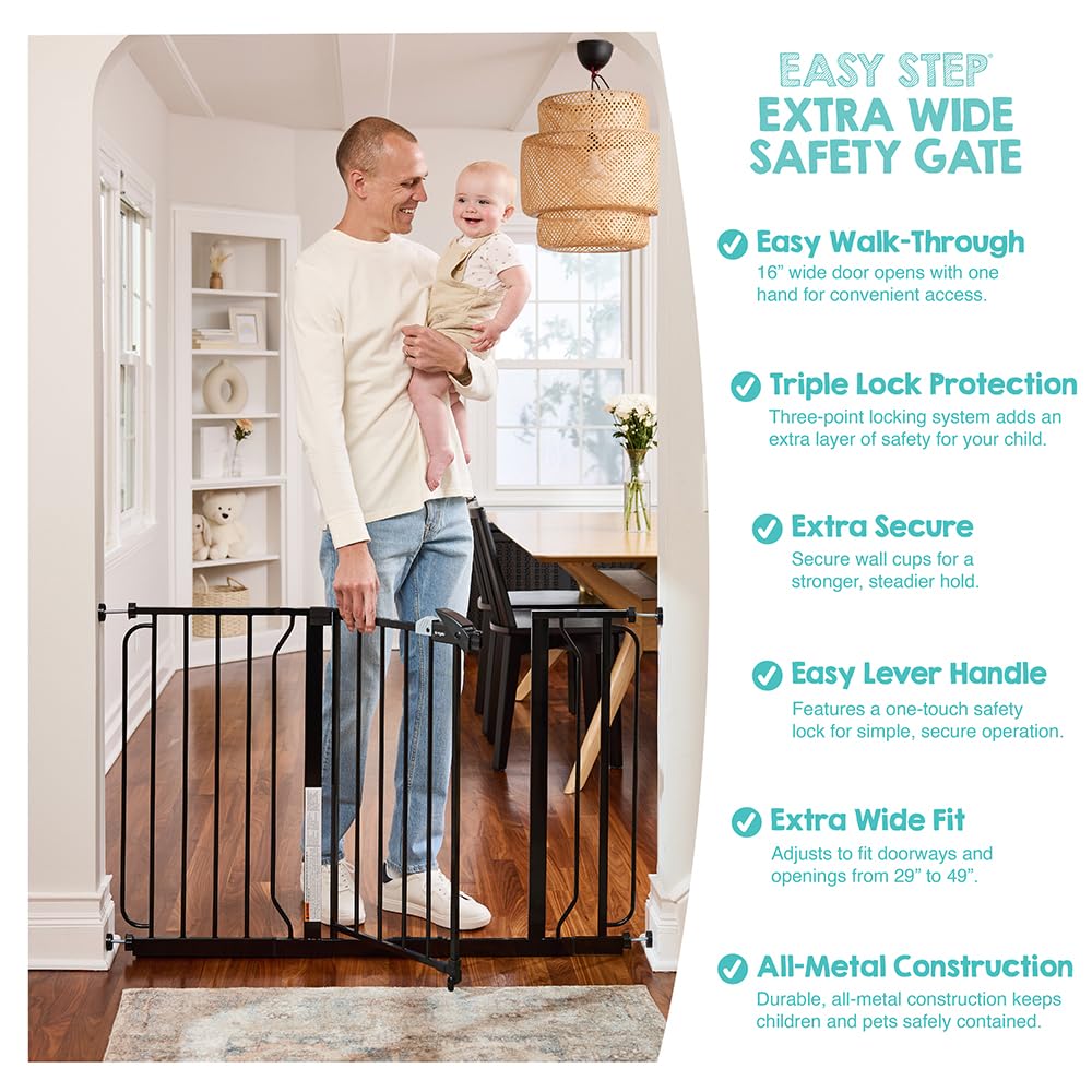 Regalo Easy Step 100 cm bardzo szeroka brama dla niemowląt, zawiera 10 cm i 30 cm, zestaw 4 sztuk mocowań ciśnieniowych i 4 sztuki zestawu do montażu ściennego, czarny