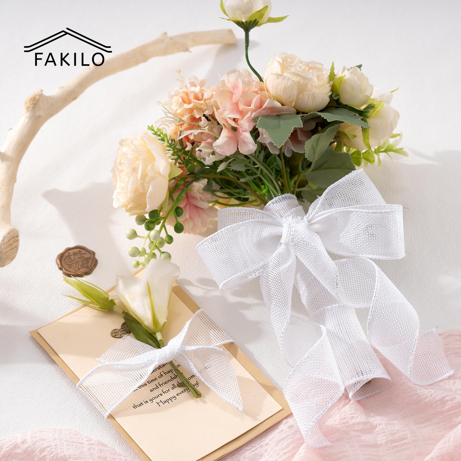 12 White Ribbon Ramo Snapklik.com : FAKILO White Ribbon Burlap Wired Ribbon 2-1/2 Inch X 10 ...